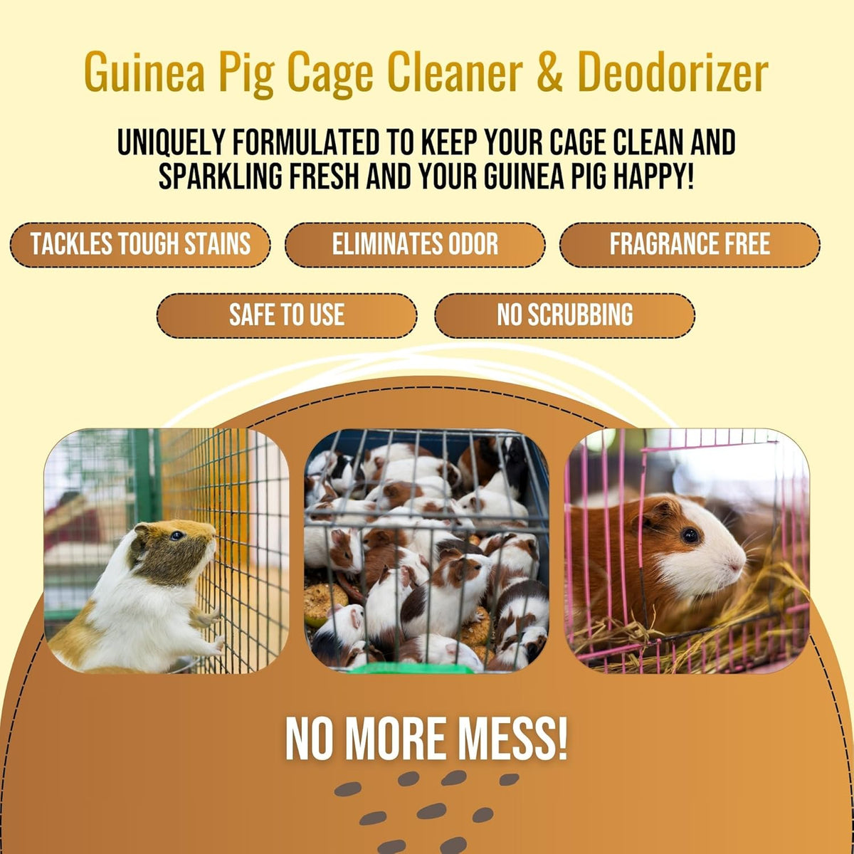 32oz Guinea Pig Cage Cleaner & Deodorizer Spray - Safe & Effective Odor Eliminator for Small Animal