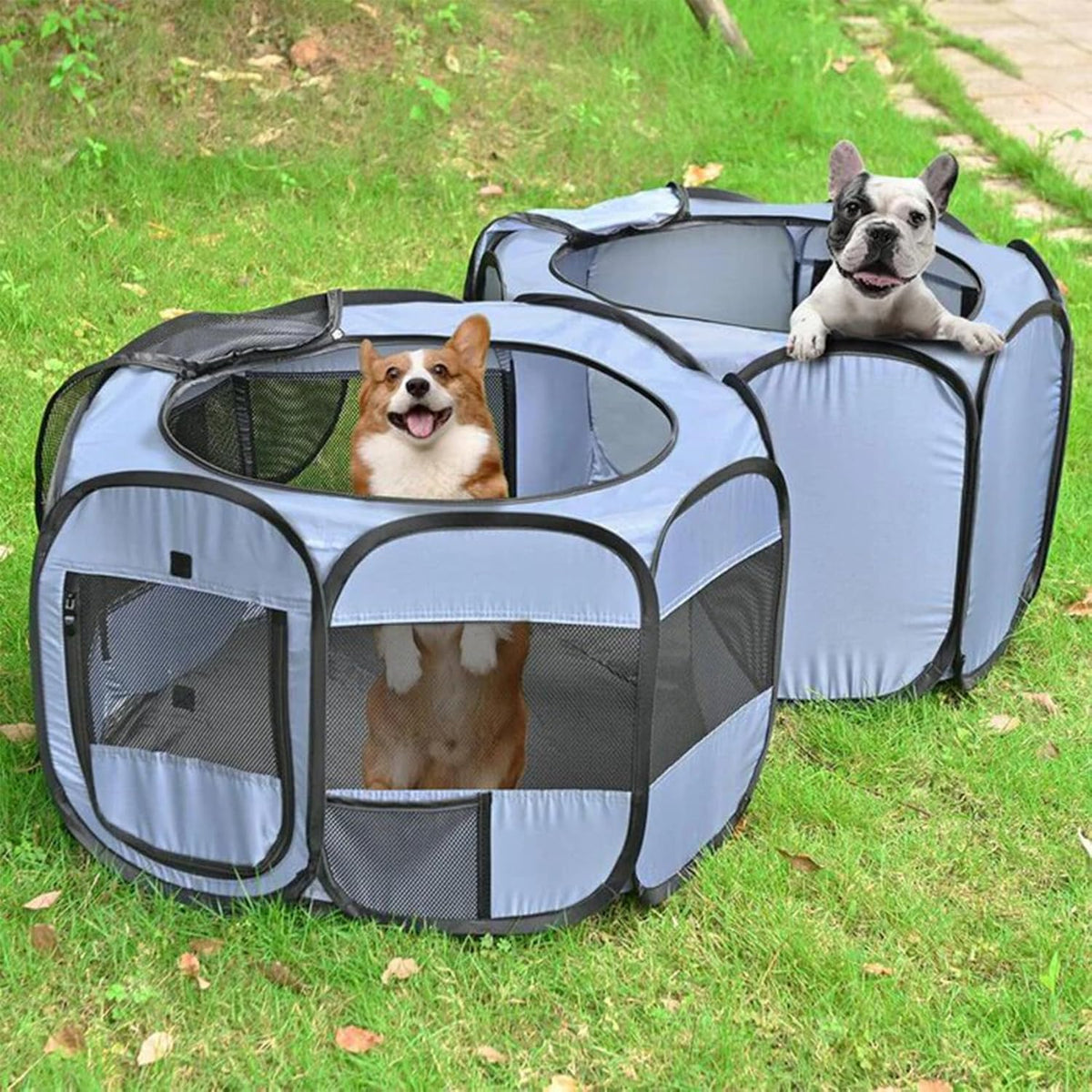 EighteenTek XLarge 2-in-1 Pop up Dog Playpen, Assembly-Free, with Leakproof Pet Pee Pads,Portable