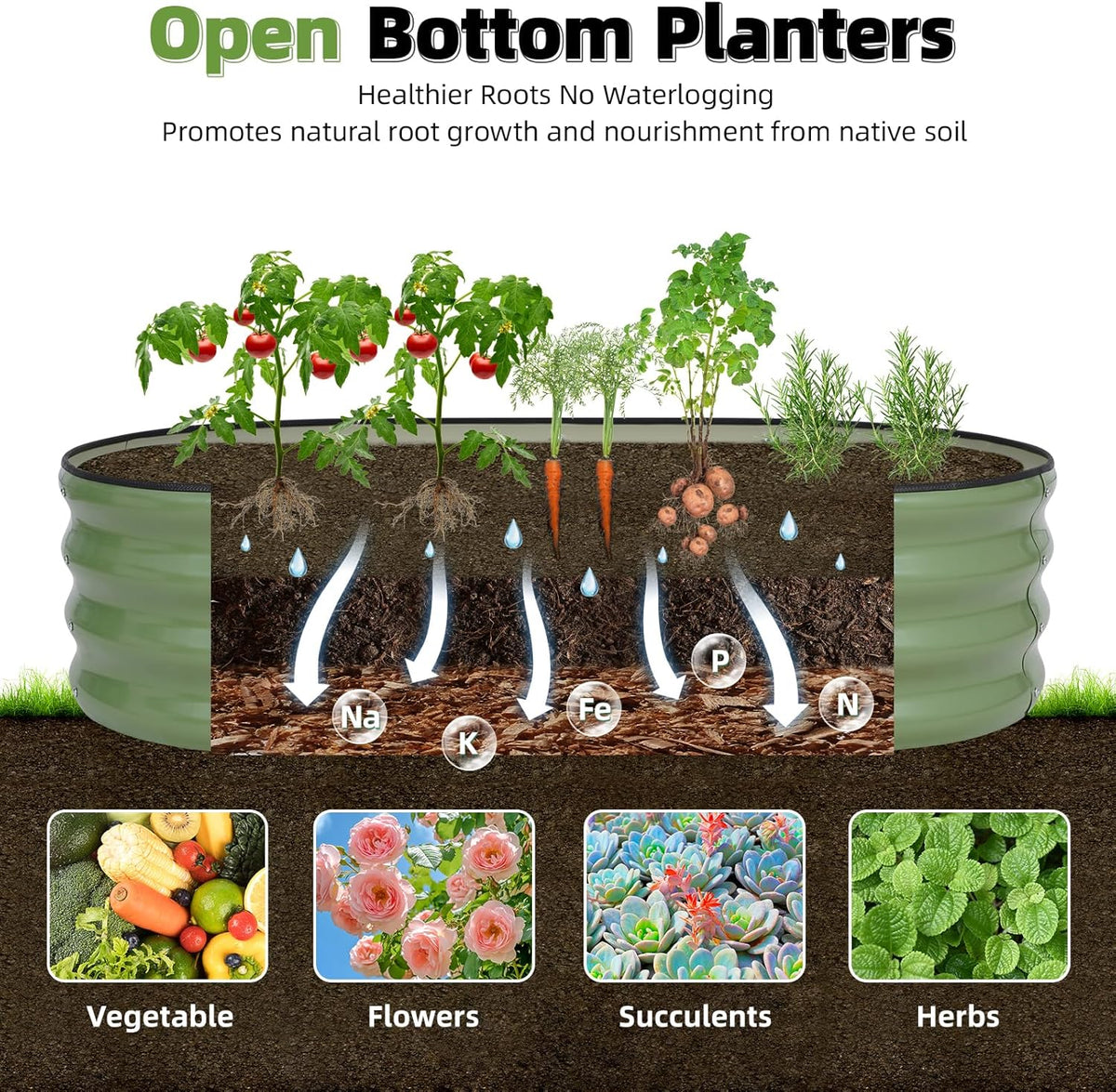G GOOD GAIN Galvanized Metal Raised Garden Bed Kit - 4x2x1FT Outdoor Planter Box with Safety Edging