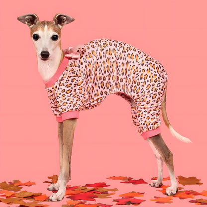 Fitwarm Leopard Dog Pajamas, Fleece Dog Clothes for Small Dogs Girl with Legs, Pet Onesie, Cat