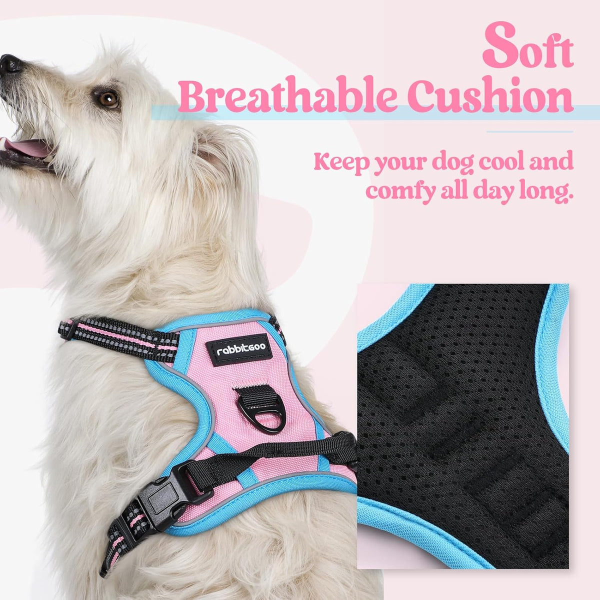 rabbitgoo Dog Harness No Pull with 2 Leash Clips, Adjustable Soft Padded, Reflective Oxford No