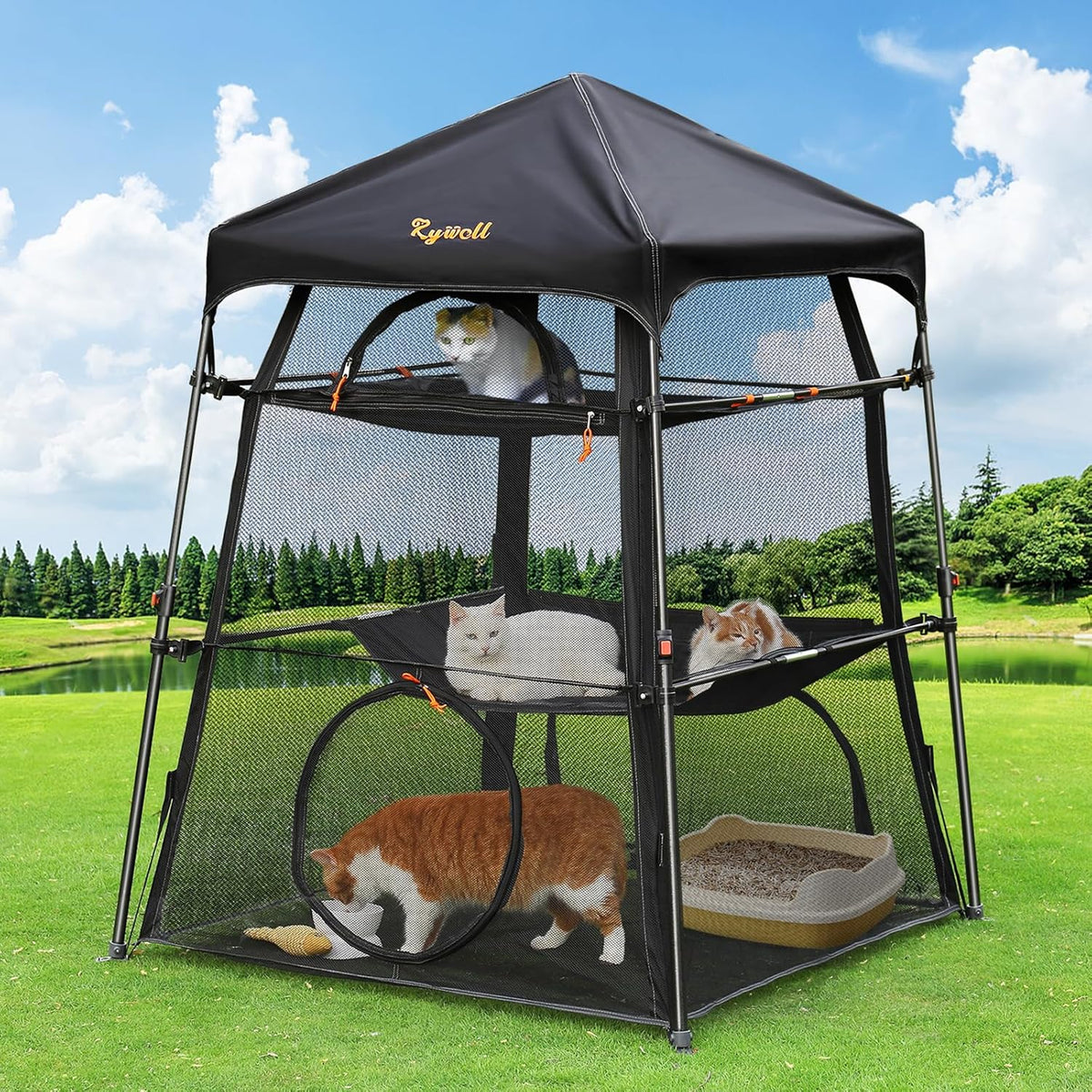 Extra Large Catio Outdoor Cat Enclosure, Rywell 3-Tier Spacious Outdoor Cat Tent