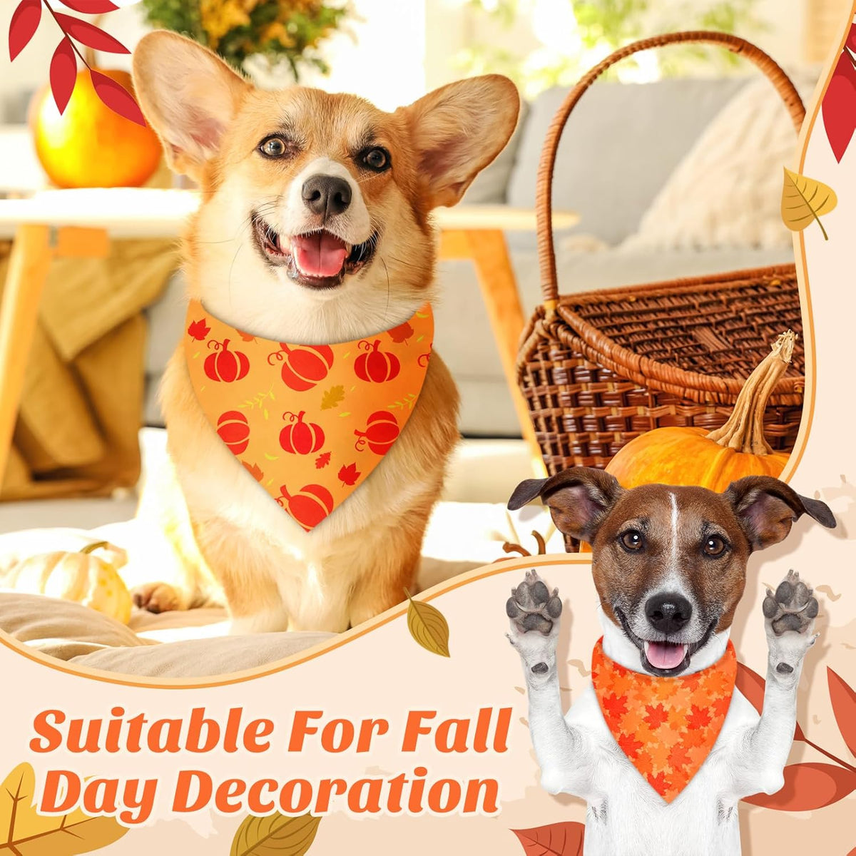 Chunful 30 Pcs Holiday Dog Bandanas Bulk for Fall Thanksgiving Halloween Christmas with Maple