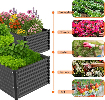 VINGLI Galvanized Raised Garden Beds Outdoor, 6x3x2 Ft, 8x4x2 Ft Lager Metal Planter Raised Beds