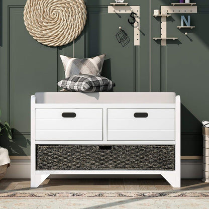 Storage Bench Removable Basket 2 Drawers Fully Assembled Acacia Wood Shoe Bench Standing Shoe Rack
