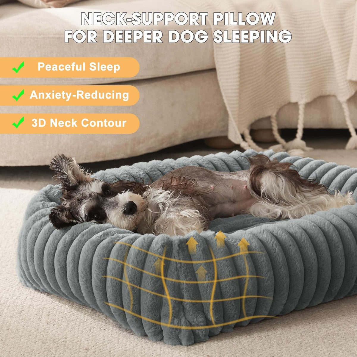 Dog Beds for Small Dogs, Washable Orthopedic Dog Bed with Removable Cover, Rectangle Soft Calming