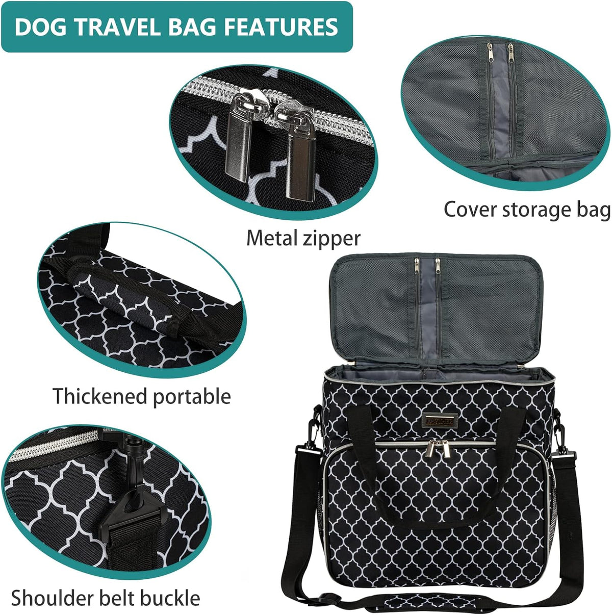 BAGLHER Dog Travel Bag, Pet Travel Bag (ALL Pet Travel Supplies), With 2 Pet Food Containers and 2