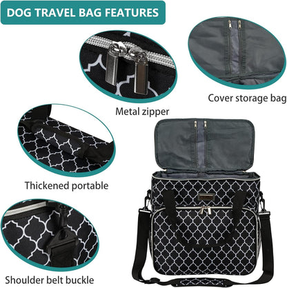 BAGLHER Dog Travel Bag, Pet Travel Bag (ALL Pet Travel Supplies), With 2 Pet Food Containers and 2