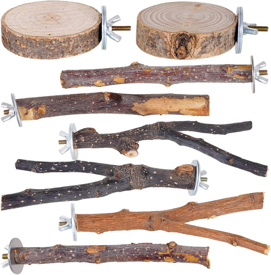 Libiline 8 Pieces Bird Perch Natural Wooden Parrot Perch Stand Fork Toys Hanging Multi-Branch