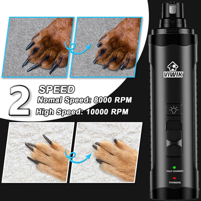 VIWIK Dog Nail Grinder, Dog Nail Trimmers for Large Medium Small Dogs & Cats, Super Quiet Electric