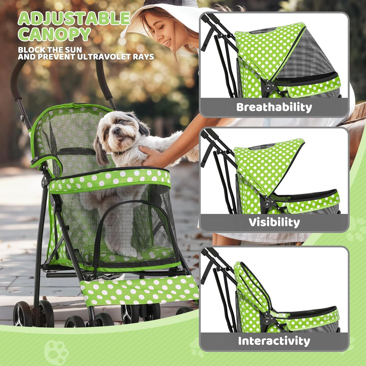 Magshion Compact Pet Stroller for Small-Medium Dogs/Cats up to 22lbs, 4-Wheel Lightweight Umbrella
