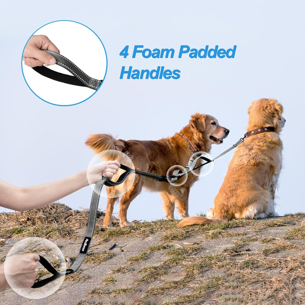 PetBonus Double Dog Leash, No Tangle Dual Leash, Reflective Walking Training Lead, 4 Comfortable