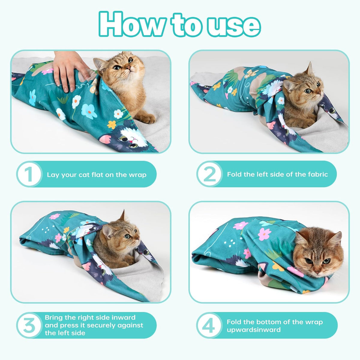 Cat Grooming Wrap, Cat Wrap for Cutting Nails, Self-Adherent Fabric Wrap for Cats, Cat Burrito Wrap