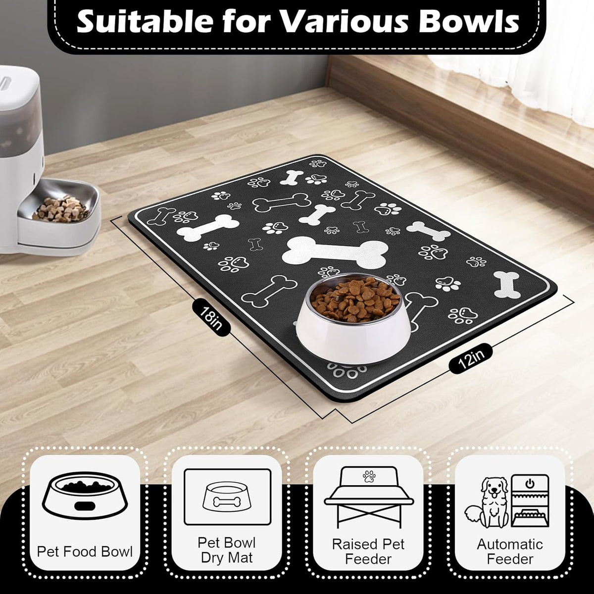 Pet Feeding Mat,Rapid Absorbent Mats for Dog Cat Food, Dog Placemat Water Bowl Mat with Rubber