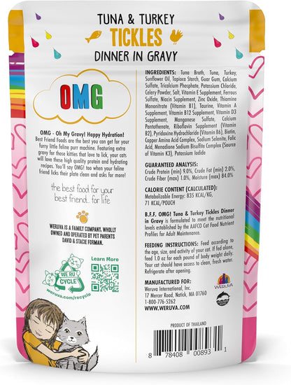 Weruva B.F.F. OMG - Best Feline Friend Oh My Gravy!, Tuna & Turkey Tickles with Tuna & Turkey in