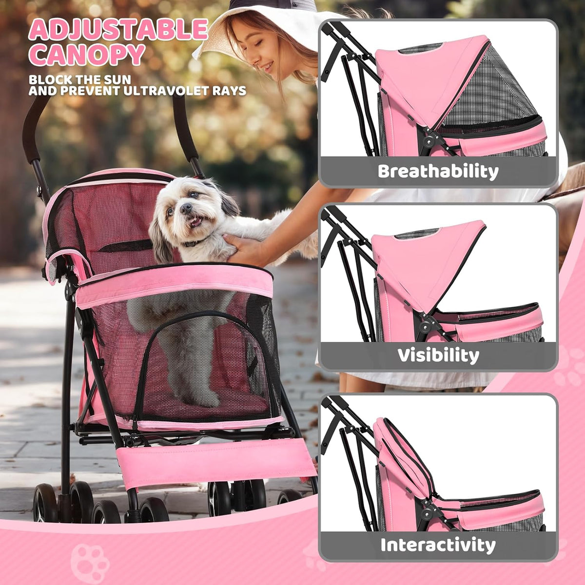 Magshion Compact Pet Stroller for Small-Medium Dogs/Cats up to 22lbs, 4-Wheel Lightweight Umbrella