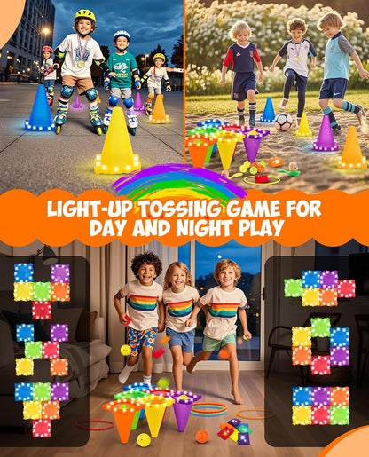 Eocolz 49PCS Carnival Games Outdoor Combo Set for Kids with LED Light, Plastic Cones Obstacle