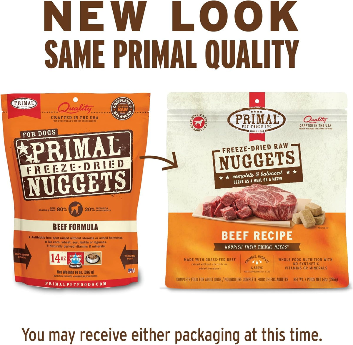 Primal Freeze Dried Raw Dog Food Nuggets, Beef, Complete & Balanced Meal, Also Use as Topper or