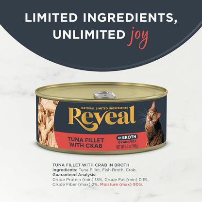 Reveal Natural Wet Cat Food, 12 Count, Grain Free, Limited Ingredient Canned Food for Cats, Tuna