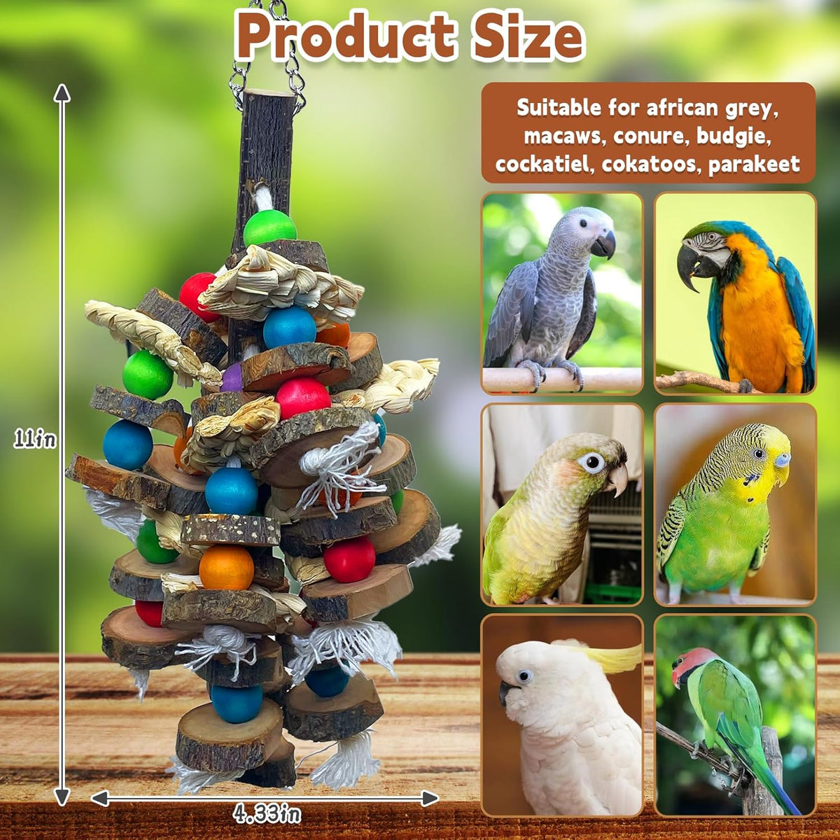 PINVNBY Bird Toys Parrot Toys, Natural Wood Bird Chewing Toys, Parakeet Hanging Toys for African