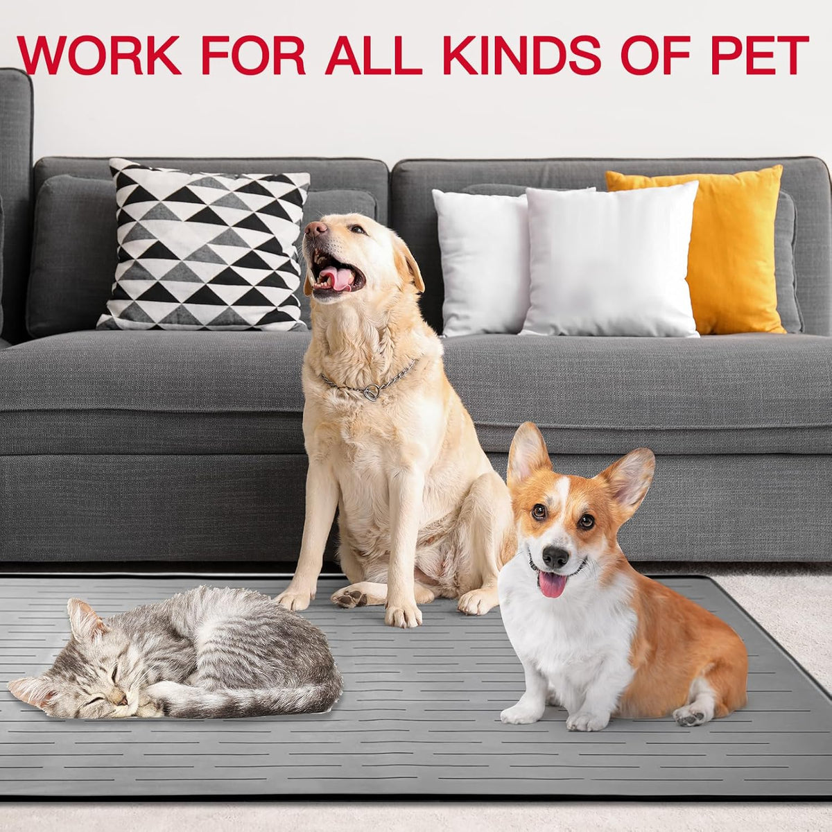 39.4"x29.5" Large Pet Food Mat, Silicone Dog Mats for Food and Water, Nonslip Pet Feeding Mats for