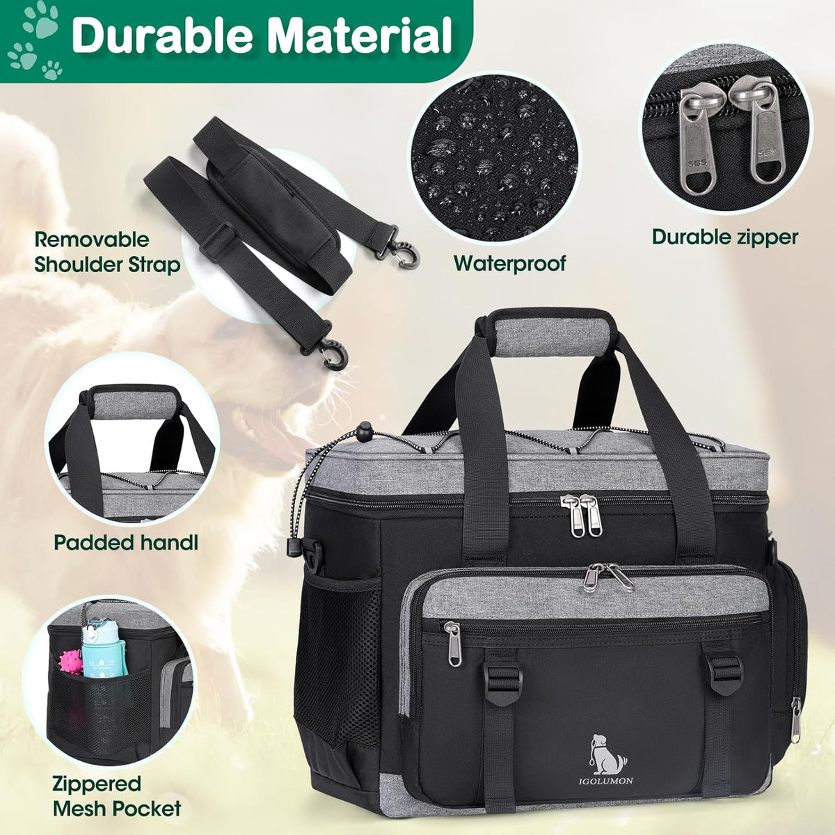 IGOLUMON Dog Travel Bag Large Pet Travel Bags Set for Supplies Weekend Travel Kit Tote Organizer