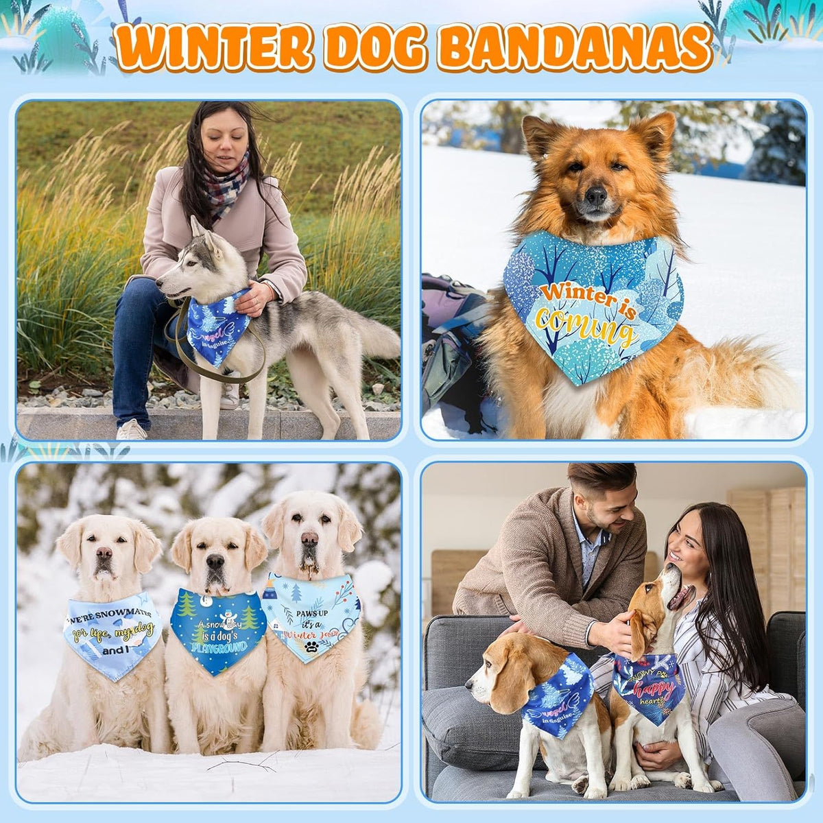 Abbylike 50 Pcs Winter Dog Bandanas Bulk Pet Scarfs Triangle Bibs Adjustable Washable Puppy