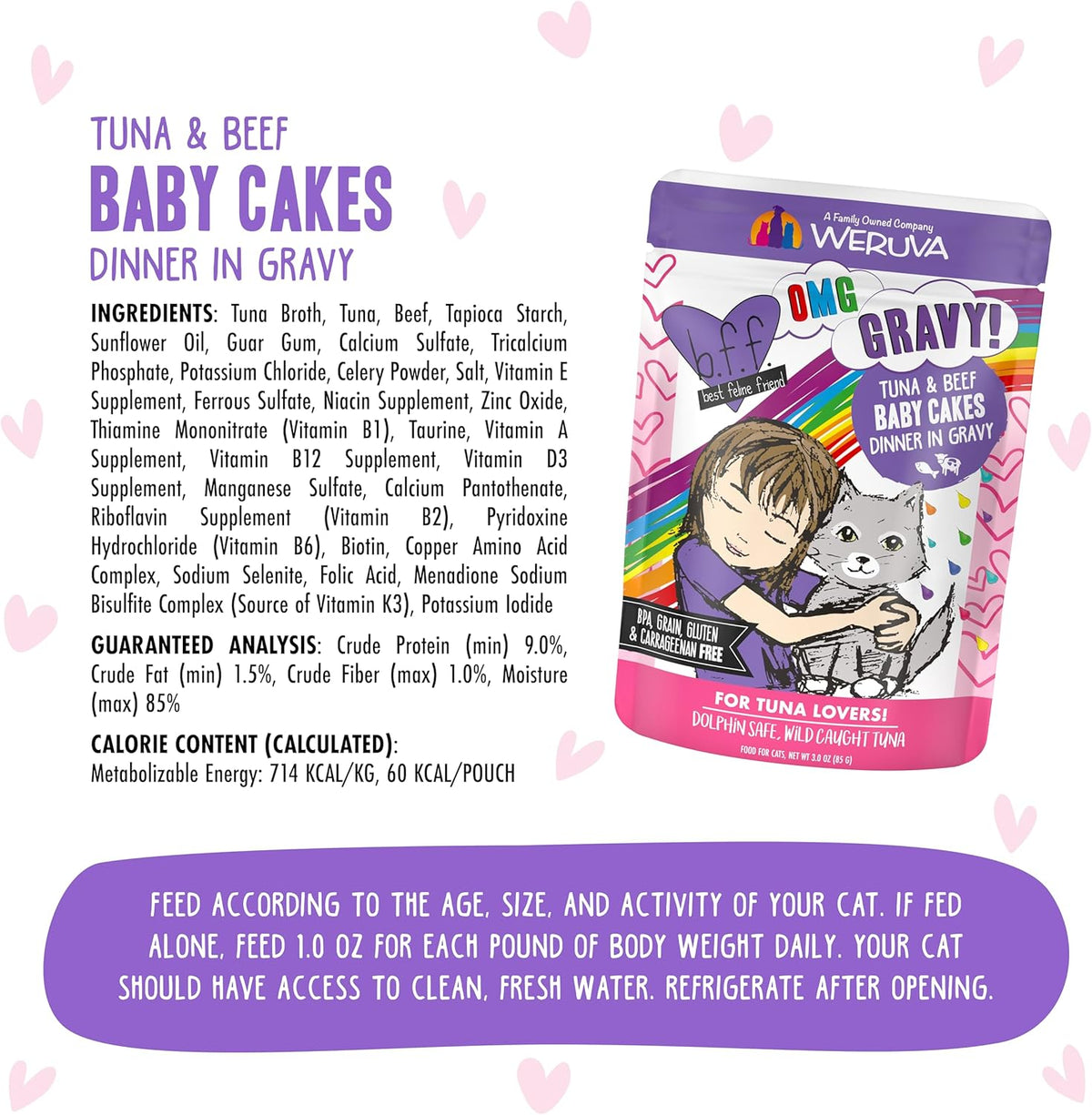 Weruva B.F.OMG - Best Feline Friend Oh My Gravy!, Tuna & Beef Baby Cakes with Tuna & Beef in Gravy