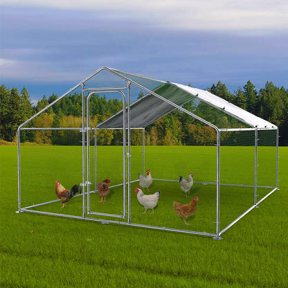 LEMBERI Metal Chicken Runs for Yard, Spire-roof Large Walk in Chicken coop cage for