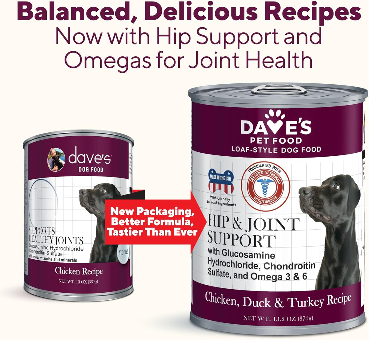 Dave's Pet Food Glucosamine Chondroitin for Dogs, Hip and Joint Support, Gluten-Free, Wet Senior