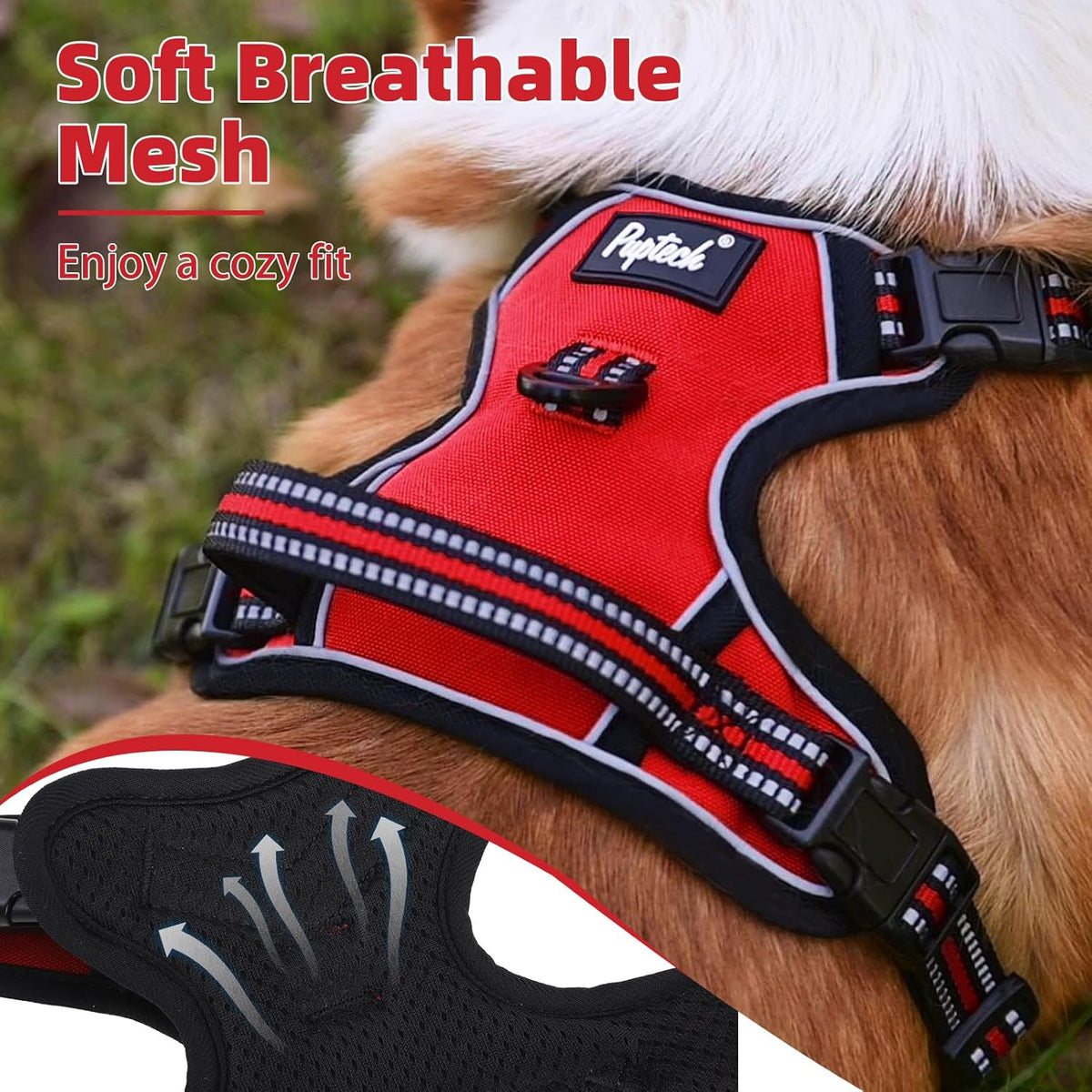 PUPTECK No Pull Dog Harness for Large, Adjustable Reflective Dog Harness with Handle Easy Control
