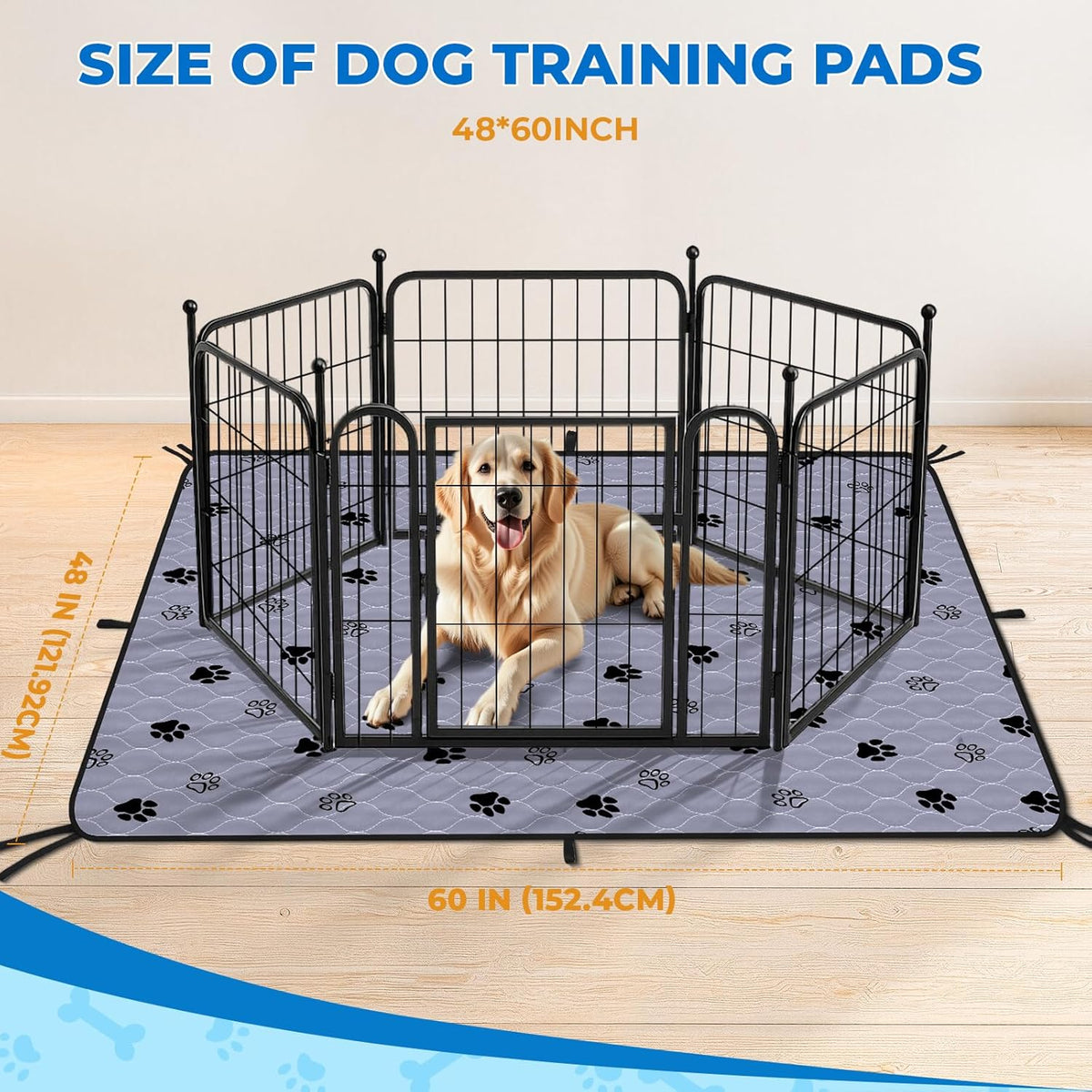 Fostanfly Non-Slip Washable Pee Pads for Dogs, 2 Pack 48''x60'' Extra Large Ultra-Absorbent and