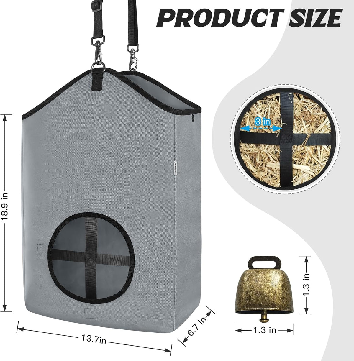 3 PCS Goat Hay Feeder,Hay Bags for Horses,Goats,Donkeys with Reinforced Oxford Fabric and High