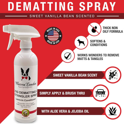 Warren London Dog Dematting & Detangling Spray | Groomer-Formulated Conditioner w/Aloe Vera &