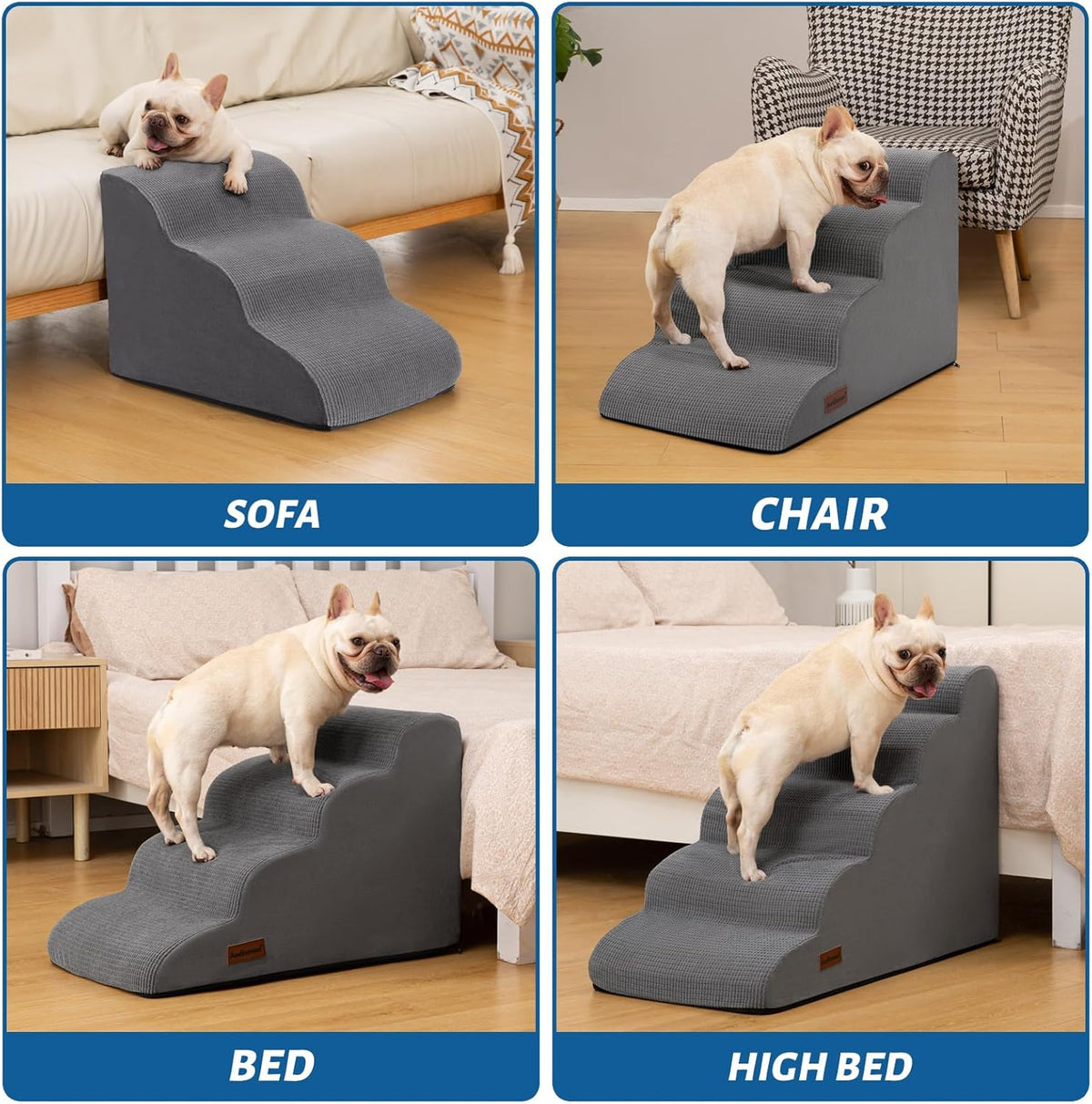 5-Step Dog Stairs and Ramp for High Bed, Non-Slip Sturdy Pet Steps for Small Dogs and Cats,22.2"