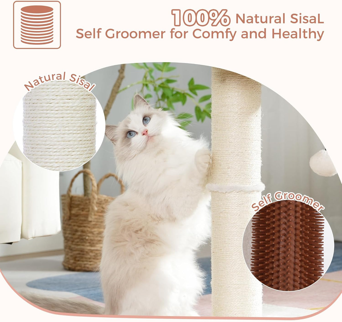 Cat Tree Tower for Large Cats Cat Scratching Post with Cat Self Groomer, 20x15.7” Wide Top Bed