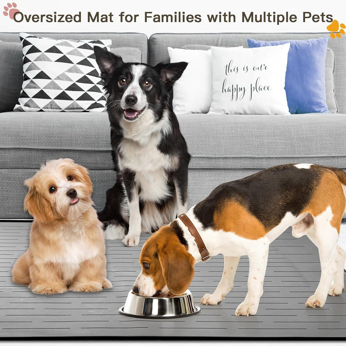 Large Dog Mats for Food and Water, 40"x30" Waterproof Pet Food Mats for Floor Nonslip Silicone Bowl