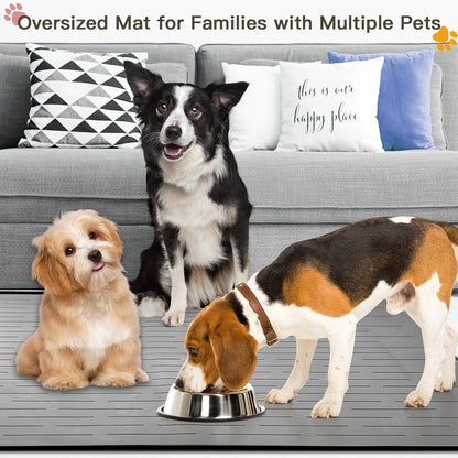Large Dog Mats for Food and Water, 40"x30" Waterproof Pet Food Mats for Floor Nonslip Silicone Bowl