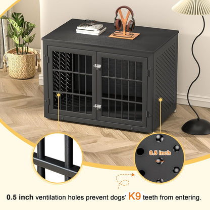 38" Heavy Duty Dog Crate Furniture for Large and Medium Dogs,Wooden Metal Kennel for High Anxiety