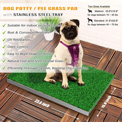 Dog Grass Pad with Tray, Stainless Steel Odor-Resistand Indoor Outdoor Potty System, Durable