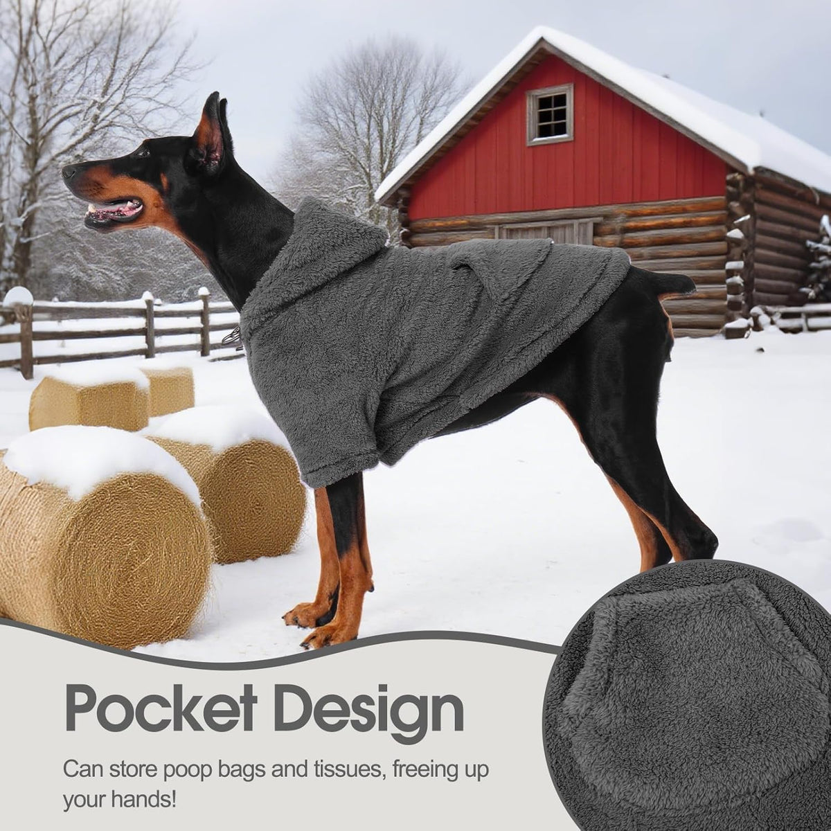 IDOMIK Fuzzy Dog Sweater with Adjustable Hood, Warm Fleece Dog Sweater Hoodie with Harness Hole &