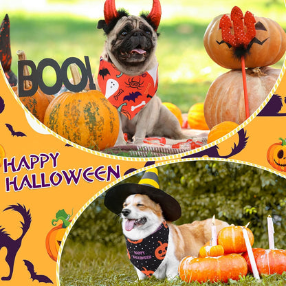 Abbylike 100 Pcs Halloween Dog Bandanas Bulk Pumpkin Bandanas for Dogs Triangle Kerchief Bibs Scarf