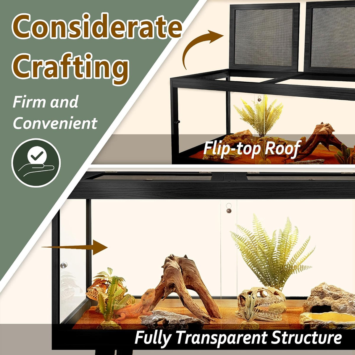 PROLEE Tempered Glass Reptile Enclosure with Leg,48“ Scratch-Proof Bearded Dragon Tank,79 Gallon