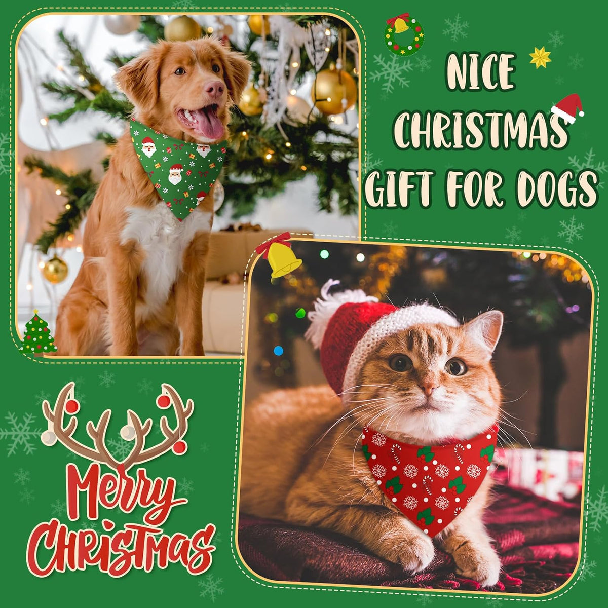 100 Pcs Christmas Dog Bandanas Bulk Xmas Santa Snowflakes Bandanas Adjustable Soft Bibs Triangle