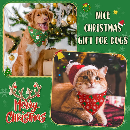 100 Pcs Christmas Dog Bandanas Bulk Xmas Santa Snowflakes Bandanas Adjustable Soft Bibs Triangle