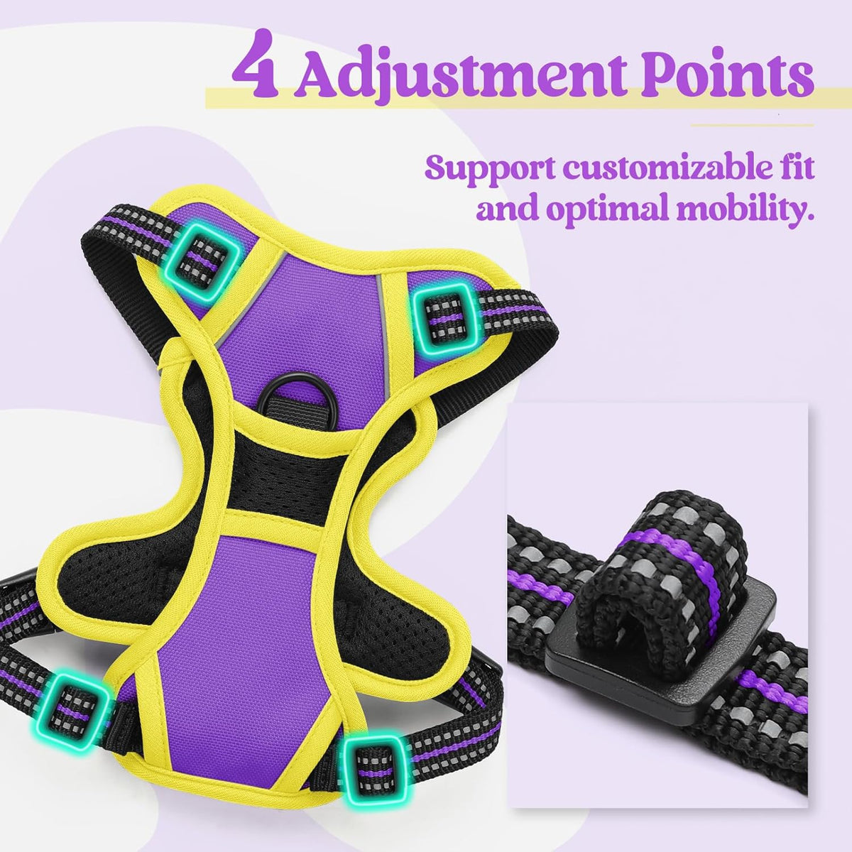 rabbitgoo Dog Harness No Pull with 2 Leash Clips, Adjustable Soft Padded, Reflective Oxford No