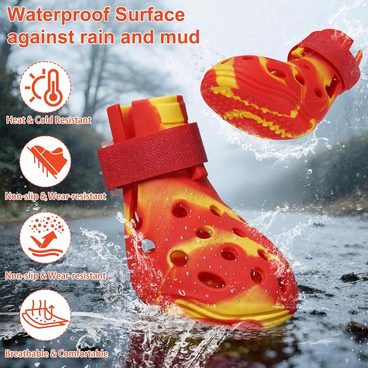 Dog Shoes for Hot Pavement and Snow, Silicone Dog Booties for Small Medium Large Dogs, Waterproof