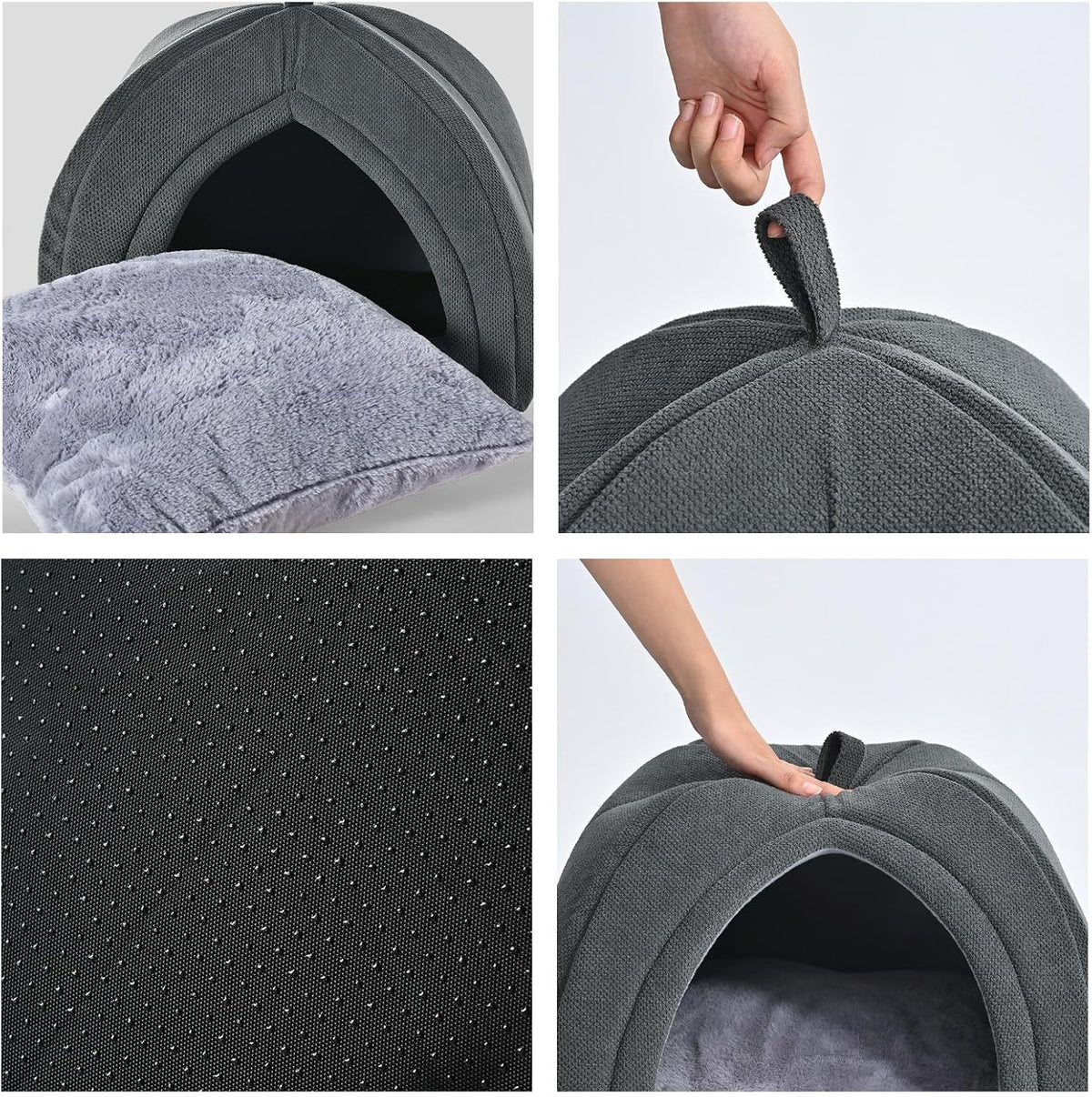 Amazon Basics Cat Cave Bed, 2-in-1 Foldable House for Indoor Cats, with Washable Cushion and