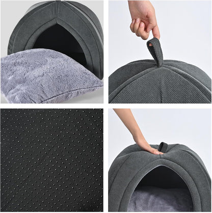 Amazon Basics Cat Cave Bed, 2-in-1 Foldable House for Indoor Cats, with Washable Cushion and