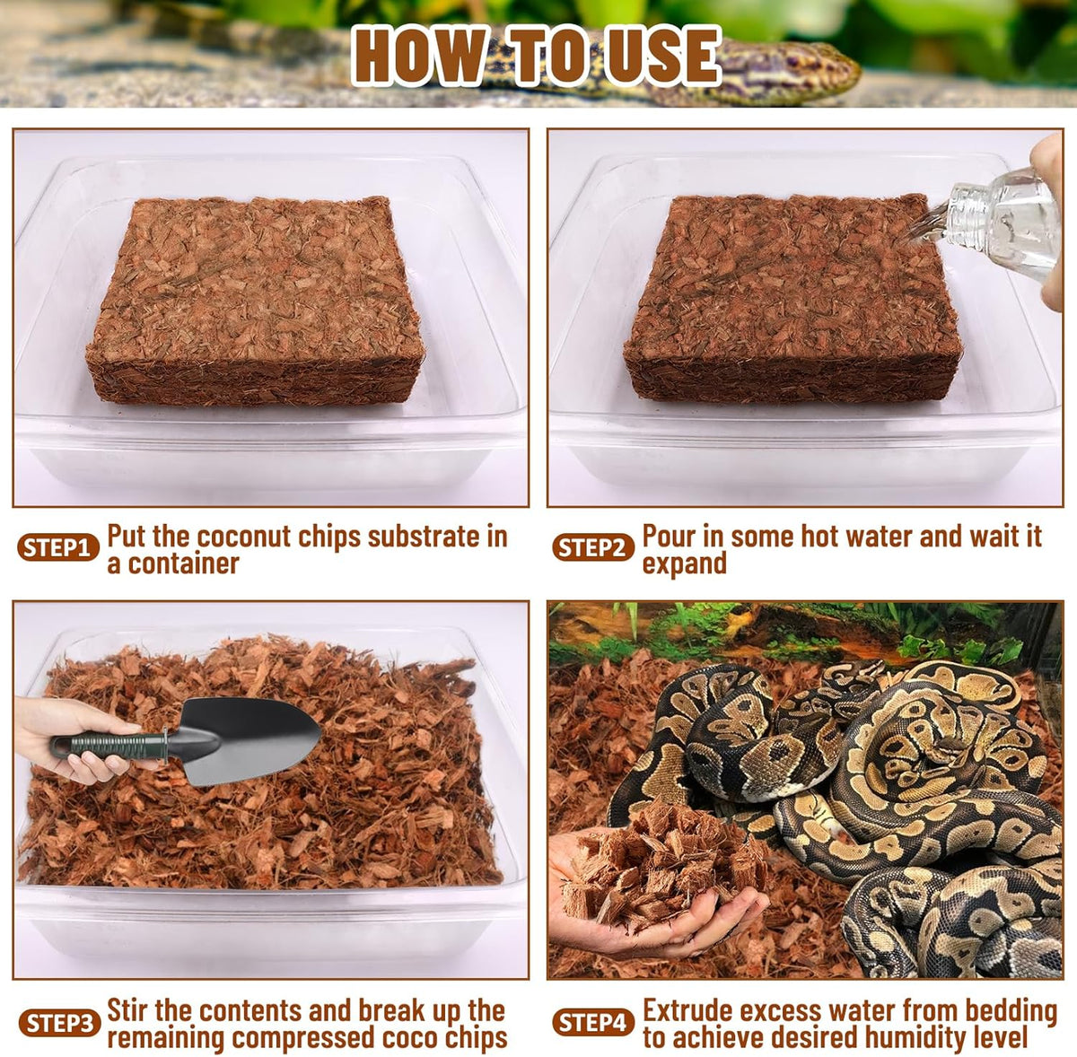 Riare 10LB Coconut Chip Substrate for Reptiles, 72 Quart Coconut Fiber Substrate Coco Chips